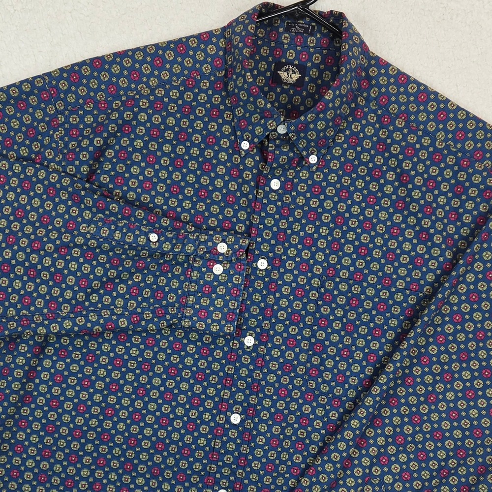 Vintage 90s Dockers Mens XL Button Down Shirt Long Sleeve Geometric‎ Blue Red XL